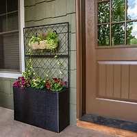 3-Section Wicker Planter Box with Trellis for Indoor or Outdoor Use - Black