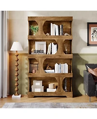 Tribesigns 71" Tall Bookcase, 4-Tier S-Shaped Bookshelf, Wood Decorative Storage Shelving,Library Book Shelf Unit for Home Office Living Room Bed