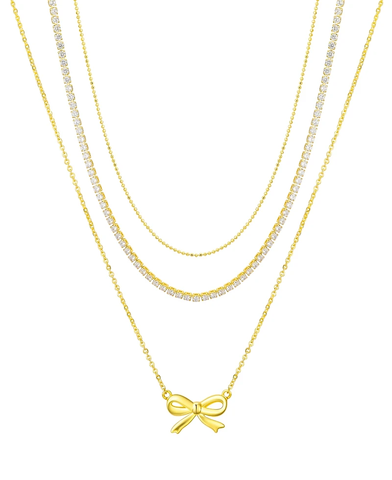 Unwritten Cubic Zirconia Bow Layered Necklace Set