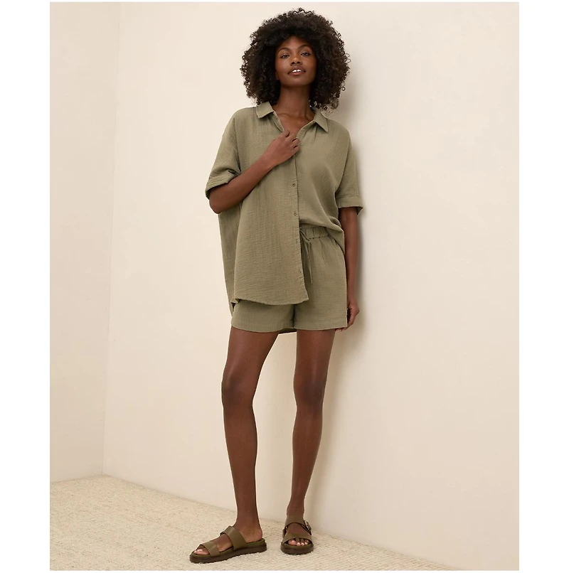 Pact Women's Organic Cotton Coastal Double Gauze Oversized Shirt 