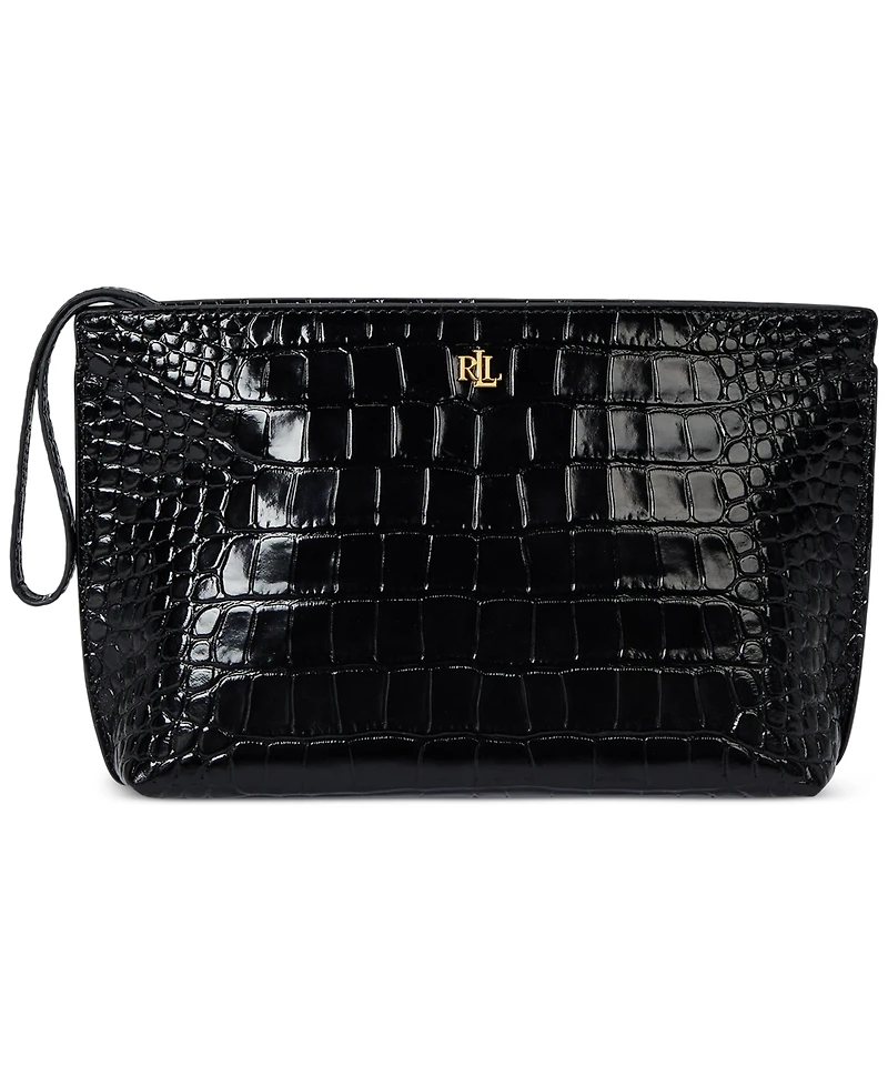 Lauren Ralph Crocodile-Embossed Leather Large Pouch