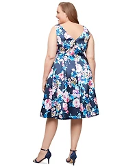 Alex Evenings Plus Printed V-Neck Sleeveless Dress