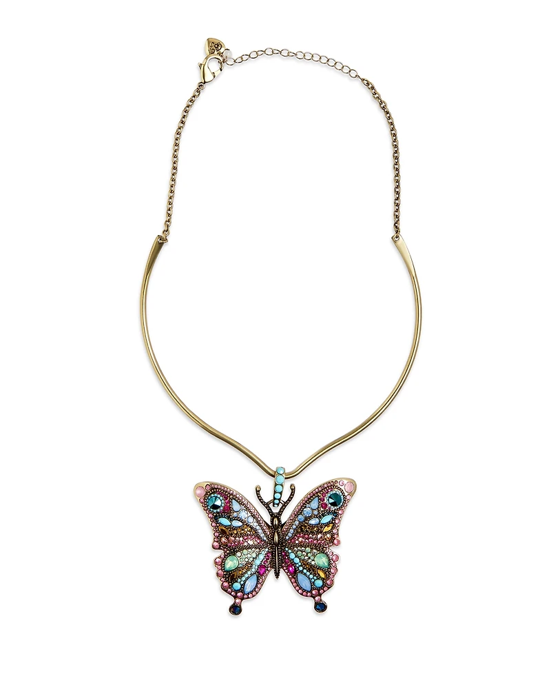 Betsey Johnson Faux Stone Boho Butterfly Pendant Wire Necklace