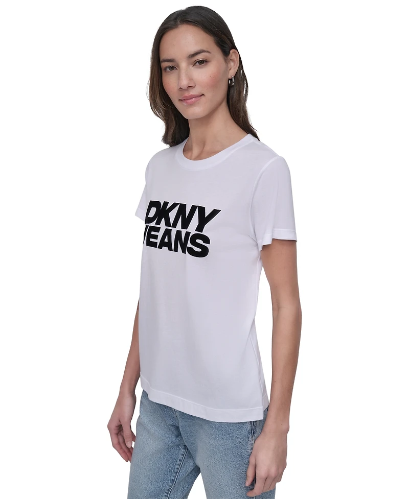 Dkny Jeans Women's Flocked Logo Crewneck T-Shirt