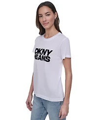 Dkny Jeans Women's Flocked Logo Crewneck T-Shirt