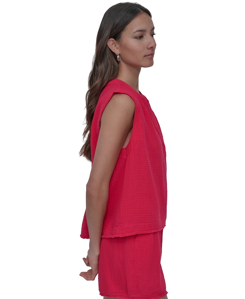 Dkny Jeans Women's Sleeveless Double-Crepe Gauze Crop Top