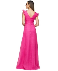 Js Collections Women's Cascading-Ruffle Flutter-Sleeve Gown
