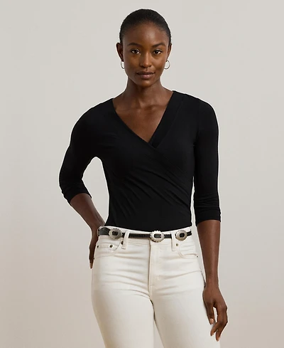 Lauren Ralph Lauren Women's Ruched Surplice Jersey Top