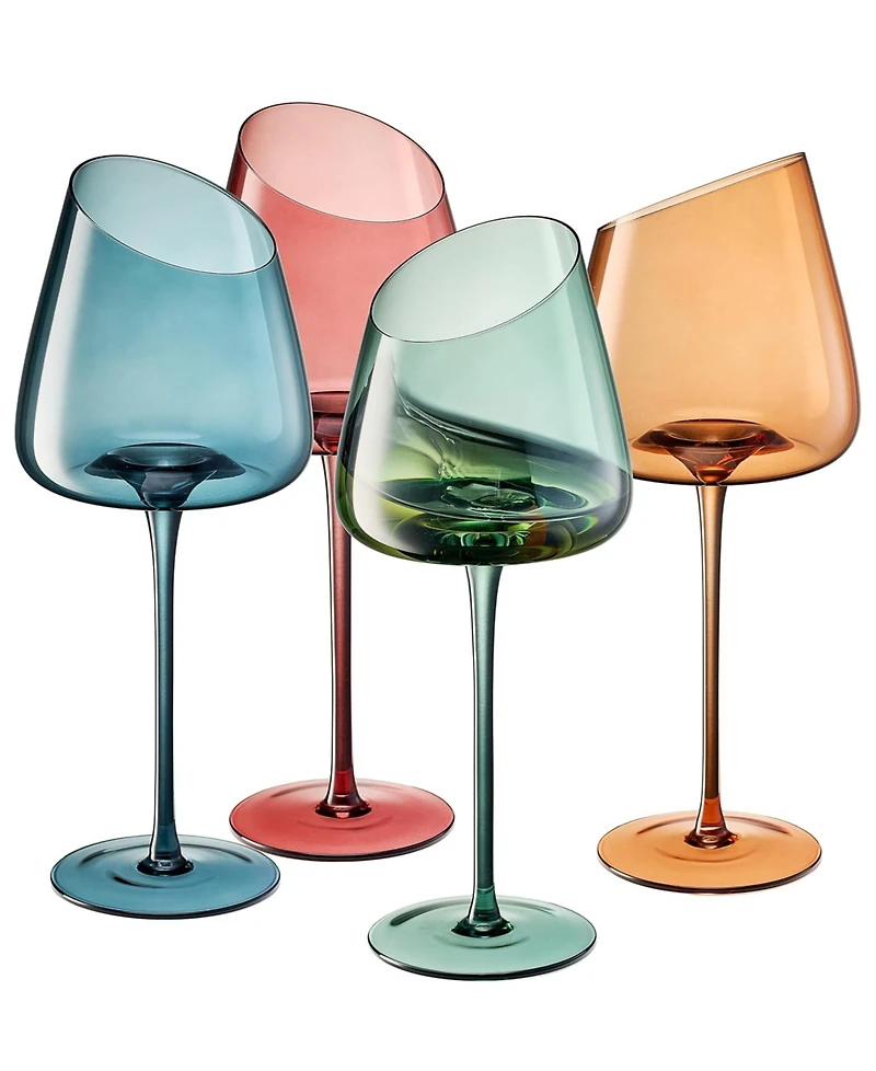 The Wine Savant Khen Slanted Stemmed Wine Glasses, Set of 4