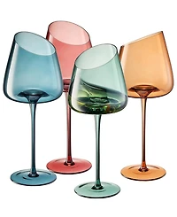 The Wine Savant Khen Slanted Stemmed Wine Glasses, Set of 4