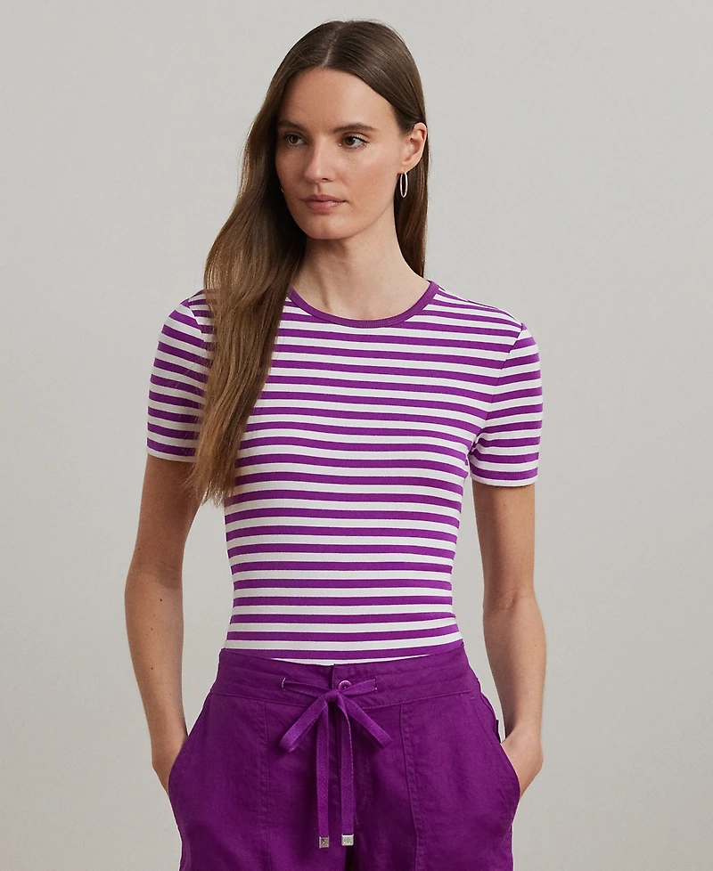 Lauren Ralph Lauren Petite Striped Stretch Cotton Crewneck Tee