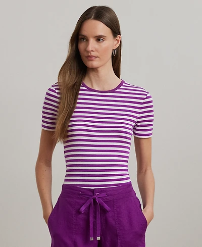 Lauren Ralph Lauren Petite Striped Stretch Cotton Crewneck Tee