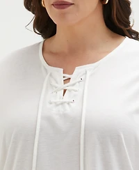 Ella Rafaella Plus Lace-Up Sleeveless Tank Top