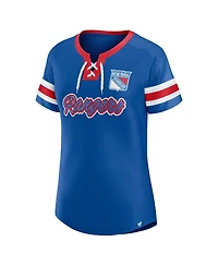 Fanatics Women's Blue New York Rangers Iconic Athena Lace-Up T-Shirt
