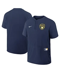 Nike Men's Navy Milwaukee Brewers Authentic Collection Raglan Short Sleeve Windshirt