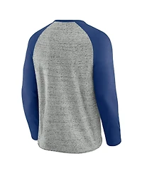 Fanatics Men's Heather Gray Detroit Tigers Raw Edge Raglan Long Sleeve Baseball T-Shirt