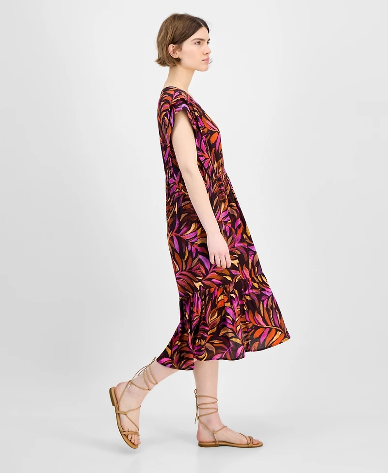 Democracy Women's Printed Extended-Shoulder Midi Dress