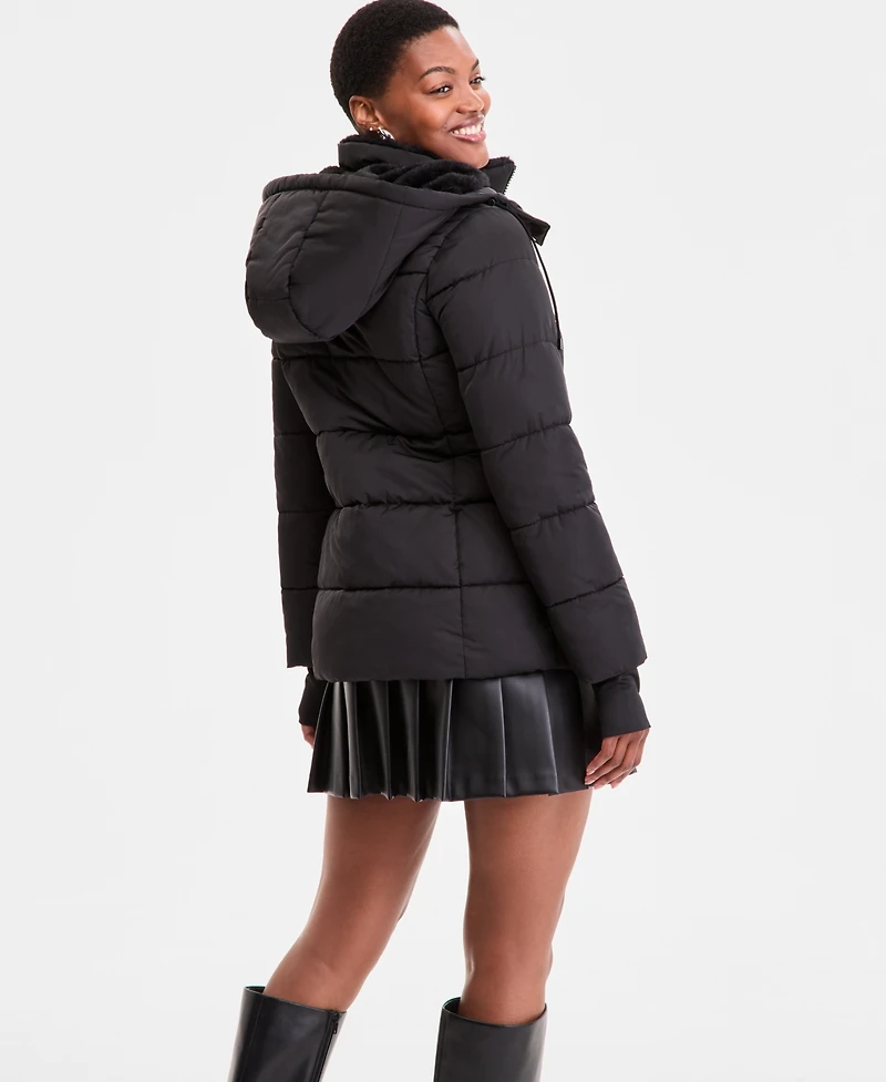 Steve Madden Women's Faux-Fur-Trim Hooded Puffer Coat