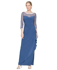 Alex Evenings Petite 3/4-Sleeve Illusion Ruffled Gown