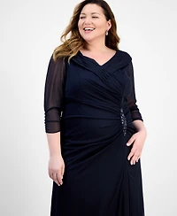 Alex Evenings Plus Size Portrait-Collar Side-Ruched A-Line Dress