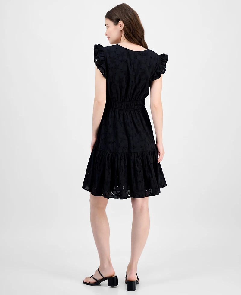 Anne Klein Women's Cotton Eyelet Drawstring-Waist Dress