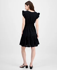 Anne Klein Women's Cotton Eyelet Drawstring-Waist Dress