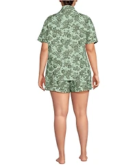 Lands' End Women Plus Linen 2 Piece Pajama Set - Short Sleeve Top and Shorts