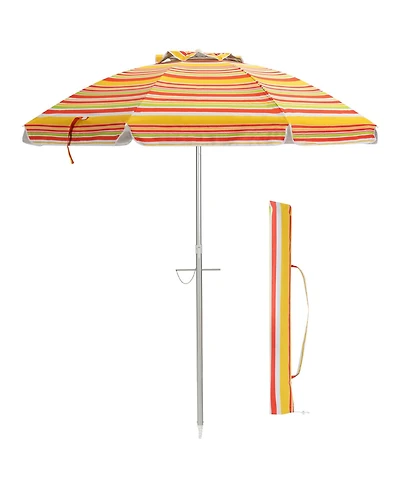 Gymax 6.5Ft Beach Umbrella w/ Tilt Mechanism Sand Anchor Carrying Bag
