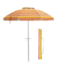 Gymax 6.5Ft Beach Umbrella w/ Tilt Mechanism Sand Anchor Carrying Bag