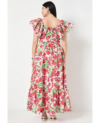 June + Vie Women's Smocked Poplin Maxi Dress