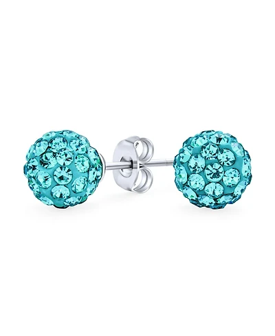 Bling Jewelry Elegant .925 Sterling Silver Round 8MM Glittering Pave Crystal Disco Ball Stud Earrings
