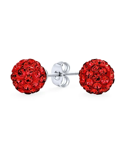 Bling Jewelry Elegant .925 Sterling Silver Round 8MM Glittering Pave Crystal Disco Ball Stud Earrings