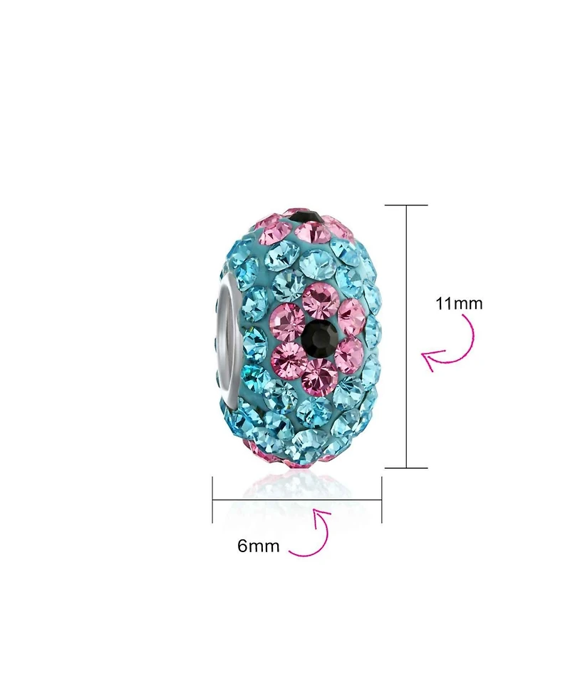 Bling Jewelry Floral Spring Flower Crystal Aqua Black White Spacer Bead Core .925 Sterling Silver