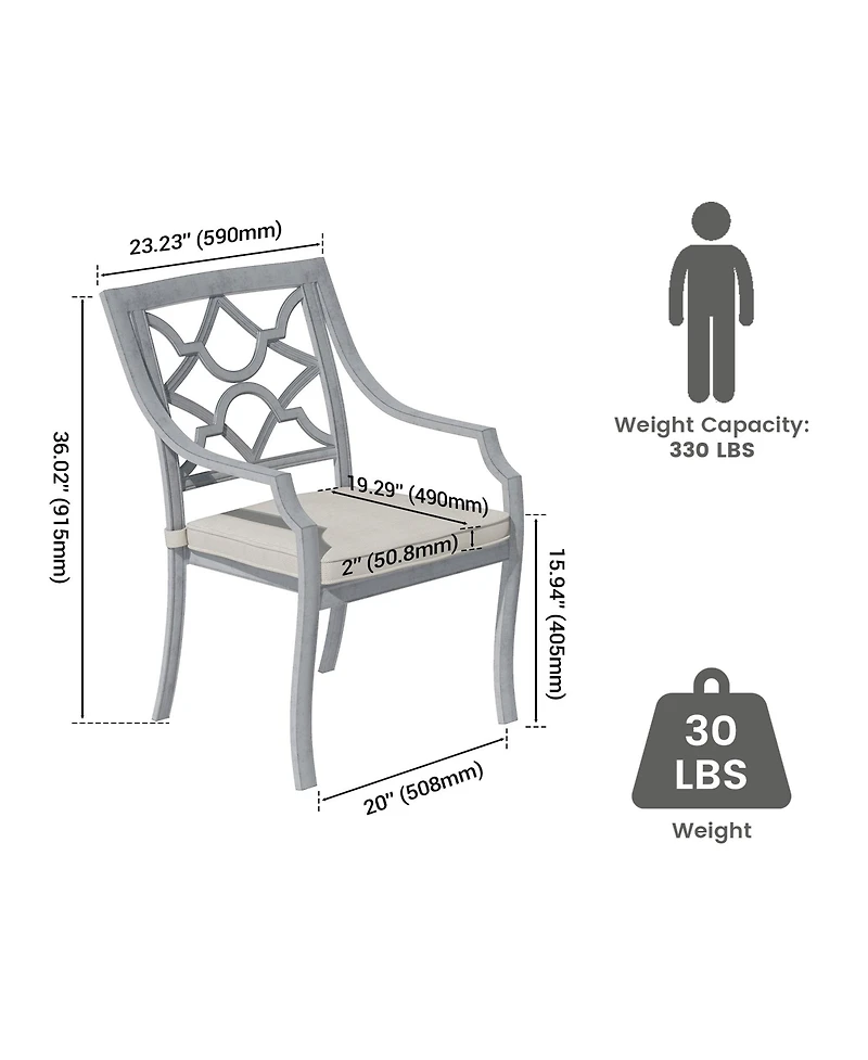 2 Piece Cast Aluminum Outdoor Dining Patio Chairs;Beige Cushion