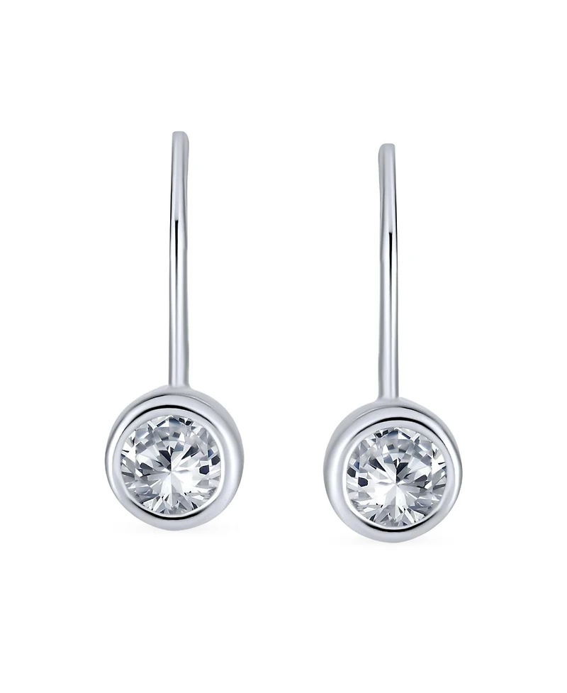 Bling Jewelry Classic Minimalist Round Solitaire Bezel Set Cz Drop Earrings .925 Sterling Silver French Wire Threader Fishhook