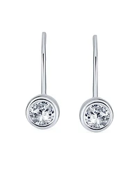 Bling Jewelry Classic Minimalist Round Solitaire Bezel Set Cz Drop Earrings .925 Sterling Silver French Wire Threader Fishhook