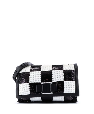 Pre-Owned Salvatore Ferragamo Small Viva Bow Flap Bag Sequin Embellished Leather