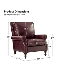 Traditional Raymond Genuine Leather Recliner with Classic Roll-arm