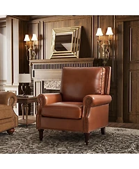 Traditional Raymond Genuine Leather Recliner with Classic Roll-arm
