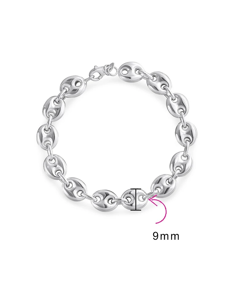 Bling Jewelry Nautical Anchor Link Puff Mariner Chain Bracelet Sterling Silver 9MM Wide