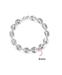 Bling Jewelry Nautical Anchor Link Puff Mariner Chain Bracelet Sterling Silver 9MM Wide