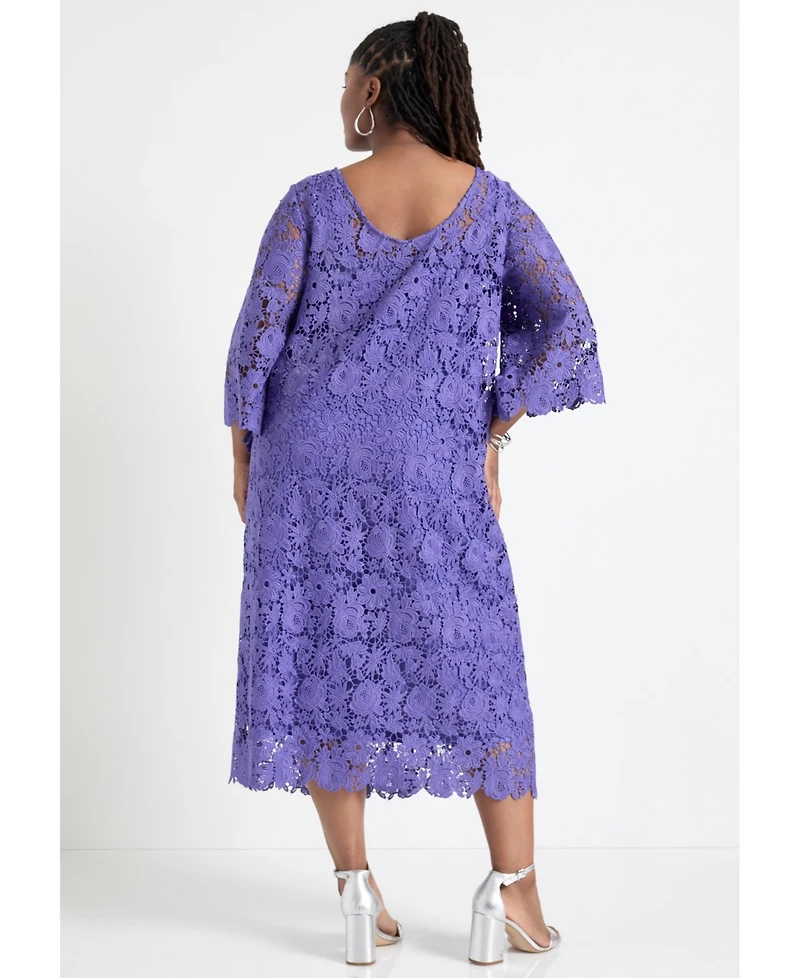 June + Vie Women's Bell-Sleeve Lace Midi Dress