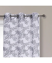 Kate Aurora 2 Piece Embroidered Ethan Floral Leaf Matte Sheer Grommet Top Curtain Panels - 84 in. Long Gray