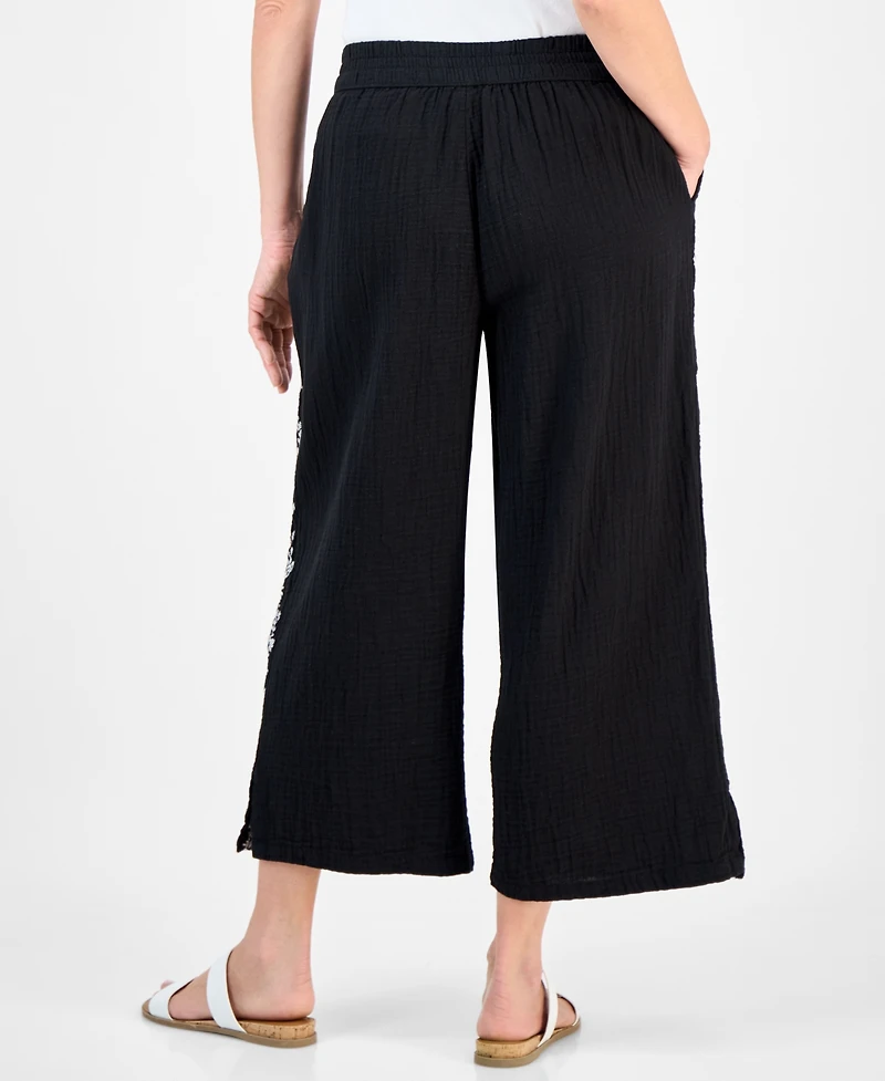 Style & Co Petite Cotton Embroidered Pull-On Gauze Pants, Exclusively at Macy's