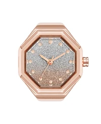 Nine West Women's Quartz Octagonal Ombre Glitter Rose Gold-Tone Metal Alloy Ring Watch, 23mm