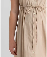 Pietro Brunelli Maternity Poplin Nursing Friendly Button-Front Drawstring Viola Shirt Dress