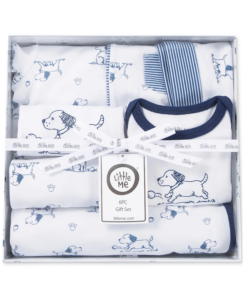 Little Me Baby Boys Cotton Puppy Toile Gift Box, 6 Piece Set