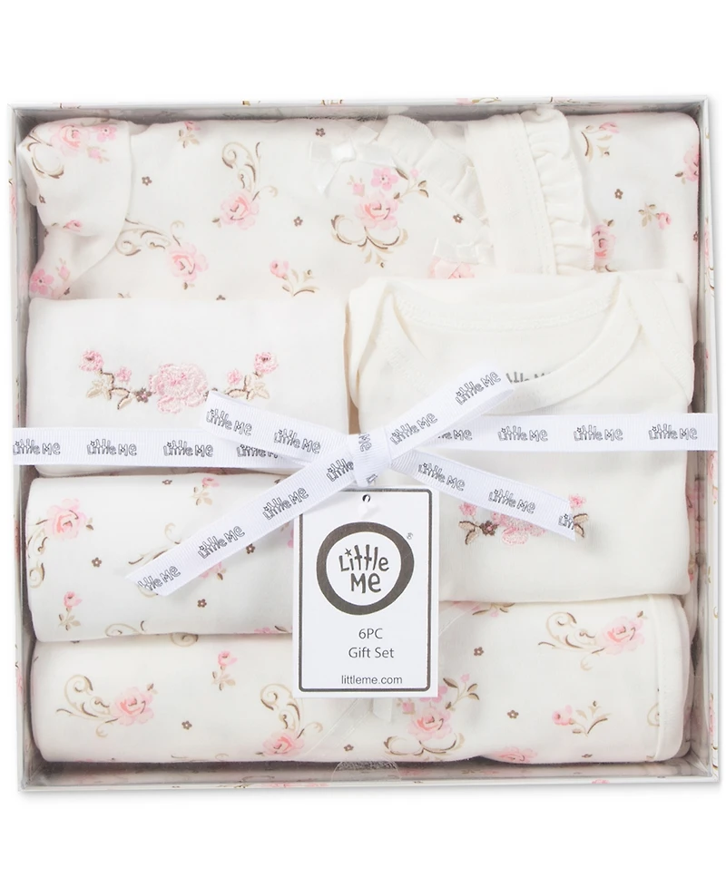 Little Me Baby Girls Cotton Vintage Rose Gift Box, 6 Piece Set