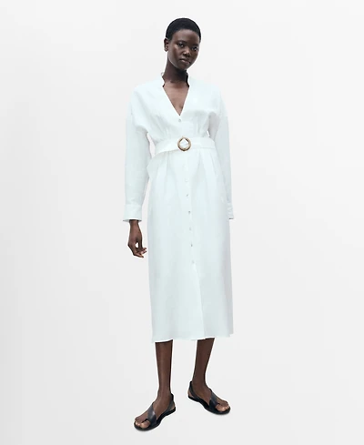 Mango Women's Belt Linen Shirt Dress