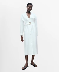 Mango Women's Belt Linen Shirt Dress